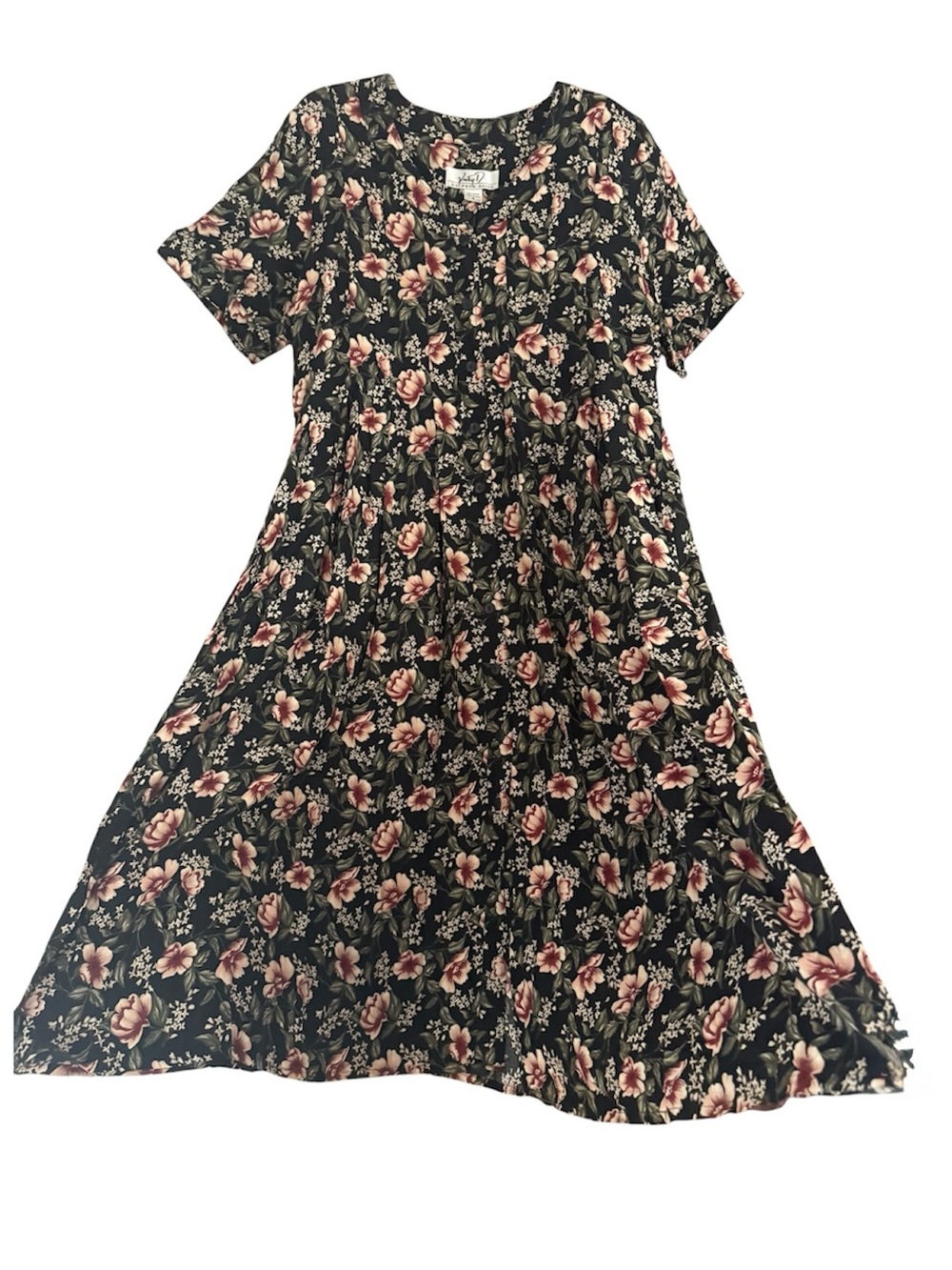 Vintage Kathryn Deene Floral Rayon Button Front Prairie Maxi Dress 18